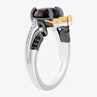 Enchanted Disney Fine Jewelry Evil Queen (I2, I) Womens 1/10 CT. T.W. Lab Created Black Opal 14K Gold Over Silver Sterling Side Stone Cocktail Ring