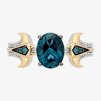 Enchanted Disney Fine Jewelry Moana (I,I2) Womens 1/10 CT. T.W. Genuine Blue Topaz 14K Gold Over Silver Oval Cocktail Ring