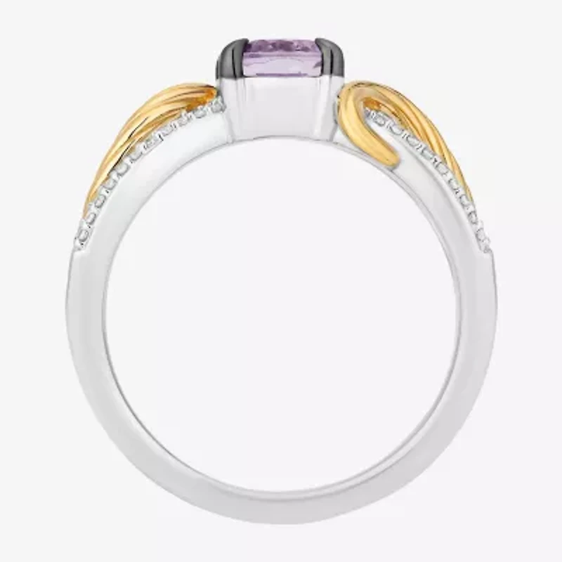 Enchanted Disney Fine Jewelry Rapunzel(I,I2) Womens 1/10 CT. T.W. Genuine Purple Amethyst 14K Gold Over Silver Sterling Oval Rapunzel Cocktail Ring
