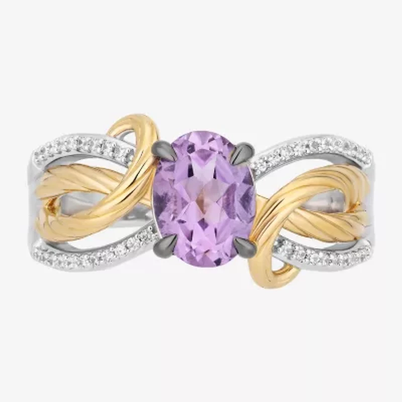 Enchanted Disney Fine Jewelry Rapunzel(I,I2) Womens 1/10 CT. T.W. Genuine Purple Amethyst 14K Gold Over Silver Sterling Oval Rapunzel Cocktail Ring