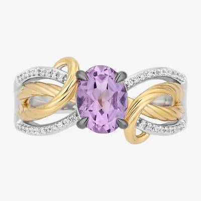Enchanted Disney Fine Jewelry Rapunzel(I,I2) Womens 1/10 CT. T.W. Genuine Purple Amethyst 14K Gold Over Silver Sterling Oval Rapunzel Cocktail Ring
