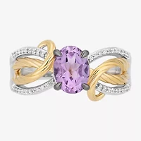 Enchanted Disney Fine Jewelry Rapunzel(I,I2) Womens 1/10 CT. T.W. Genuine Purple Amethyst 14K Gold Over Silver Sterling Oval Rapunzel Cocktail Ring