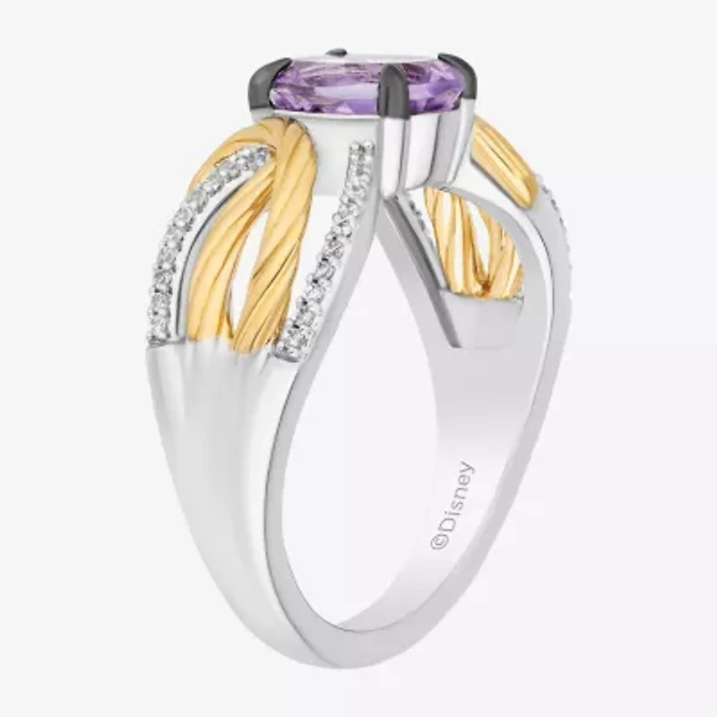 Enchanted Disney Fine Jewelry Rapunzel(I,I2) Womens 1/10 CT. T.W. Genuine Purple Amethyst 14K Gold Over Silver Sterling Oval Rapunzel Cocktail Ring