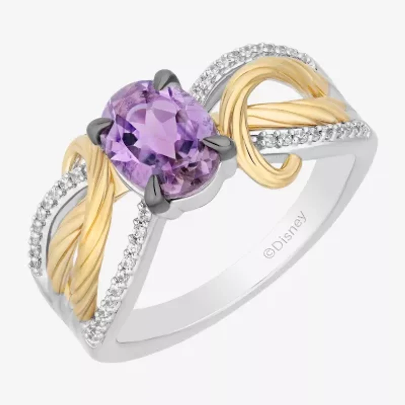 Enchanted Disney Fine Jewelry Rapunzel(I,I2) Womens 1/10 CT. T.W. Genuine Purple Amethyst 14K Gold Over Silver Sterling Oval Rapunzel Cocktail Ring