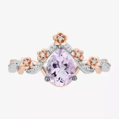 Rapunzel (I,I2) Womens 1/10 CT. T.W. Genuine Purple Amethyst 14K Rose Gold Over Silver Sterling Pear Cocktail Ring