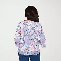 Alfred Dunner Hilton Head Womens Crew Neck 3/4 Sleeve T-Shirt