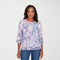 Alfred Dunner Hilton Head Womens Crew Neck 3/4 Sleeve T-Shirt