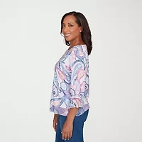 Alfred Dunner Hilton Head Womens Crew Neck 3/4 Sleeve T-Shirt