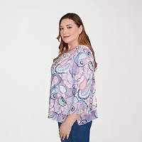 Alfred Dunner Hilton Head Womens Plus Crew Neck 3/4 Sleeve T-Shirt