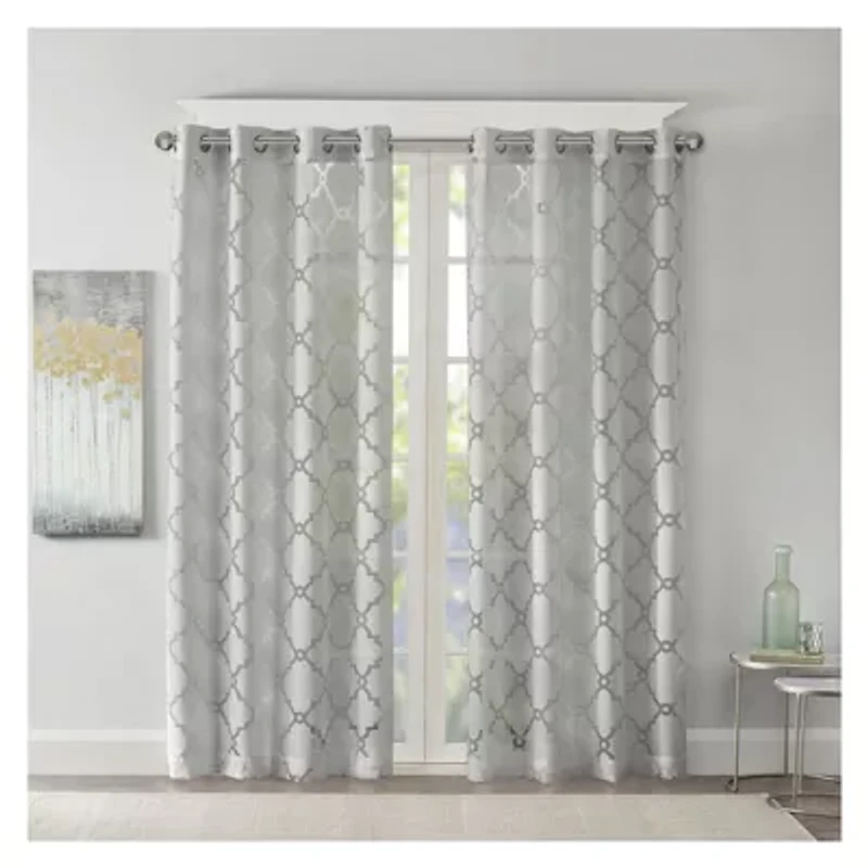 Madison Park Laya Trellis Grommet Top Sheer Single Curtain Panel