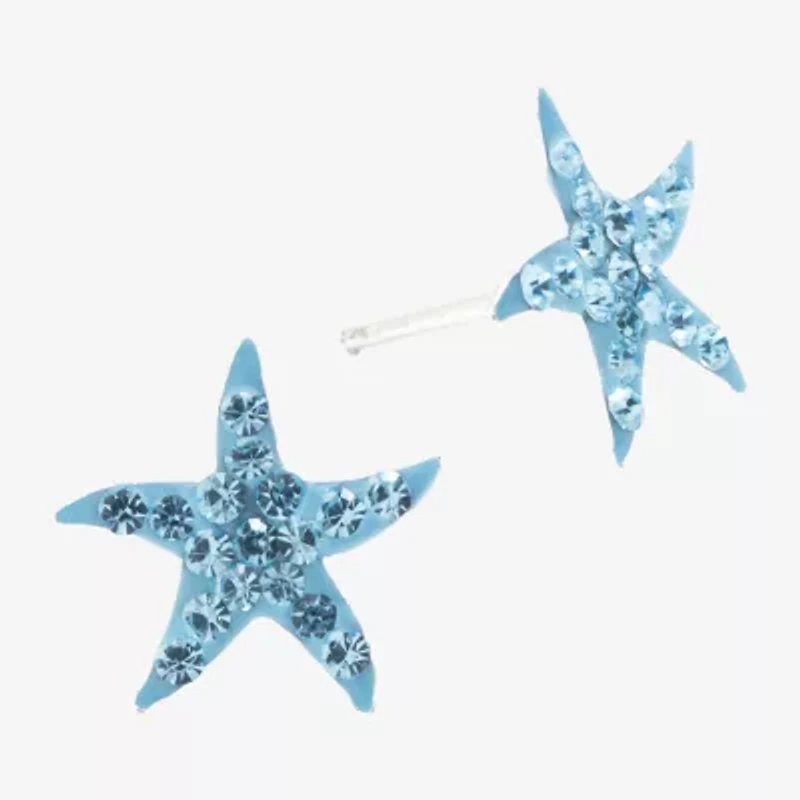 Silver Treasures Blue Crystal Sterling Silver 11mm Star Stud Earrings
