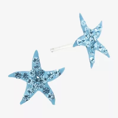 Silver Treasures Blue Crystal Sterling Silver 11mm Star Stud Earrings