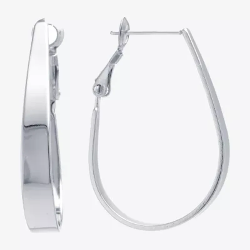 Silver Reflections Womens 32mm Oval Hoop Earrings