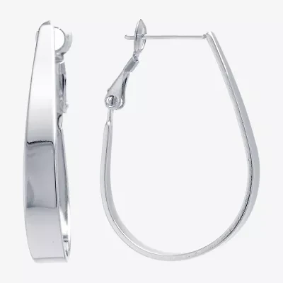 Silver Reflections Womens 32mm Oval Hoop Earrings