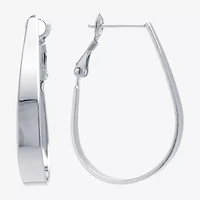 Silver Reflections Womens 32mm Oval Hoop Earrings