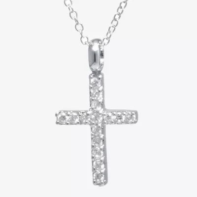 Silver Treasures Sterling Silver Cubic Zirconia Cross Pendant Necklace