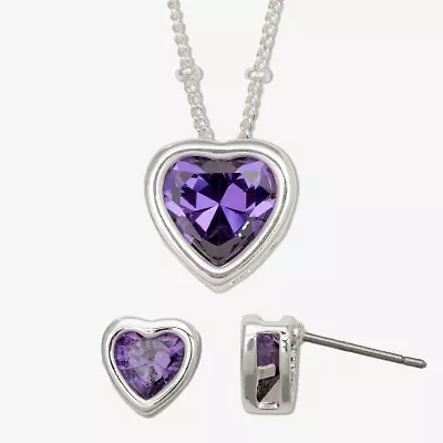 Mixit Womens Purple Cubic Zirconia Heart Hypoallergenic 2-pc. Jewelry Set