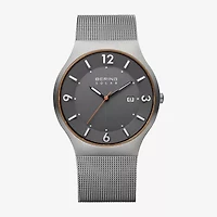 Bering Mens Gray Stainless Steel 2-pc. Watch Boxed Set 14440-073-Ag