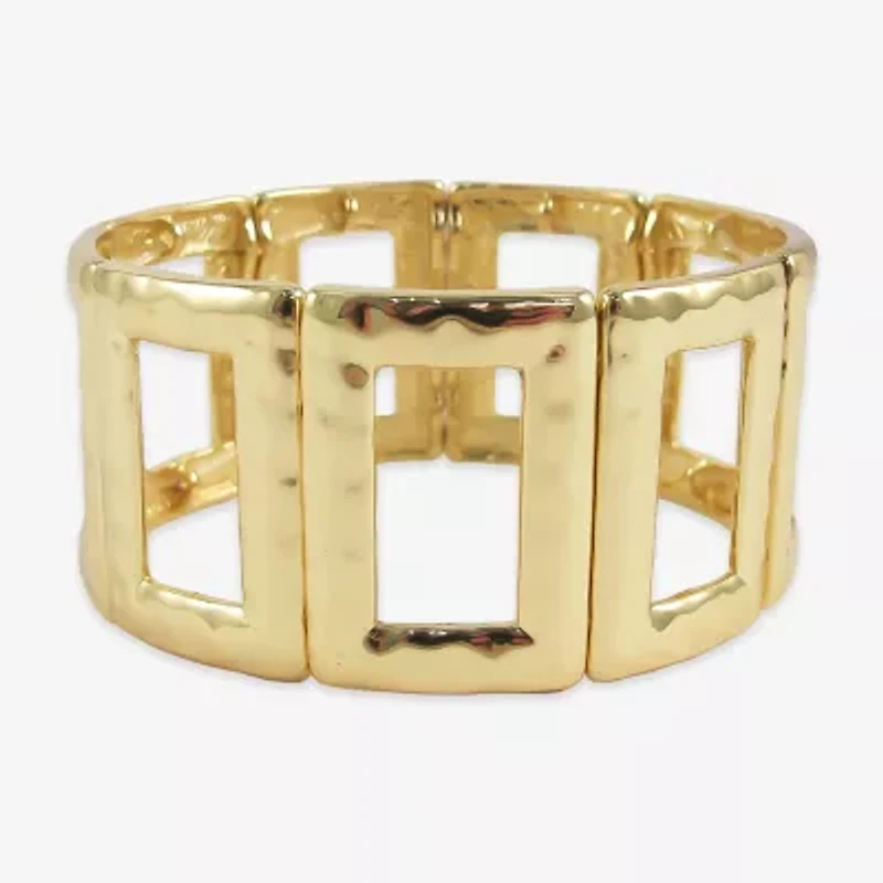 Bold Elements Silver Tone Hammered Rectangular Womens Stretch Bracelet