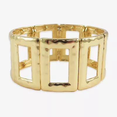 Bold Elements Silver Tone Hammered Rectangular Womens Stretch Bracelet