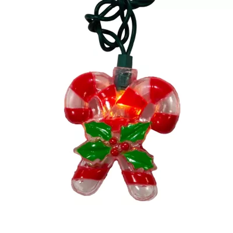 Kurt Adler Candy Cane With Holly Leaves And Berries String Lights