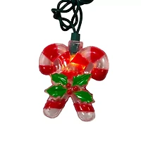 Kurt Adler Candy Cane With Holly Leaves And Berries String Lights
