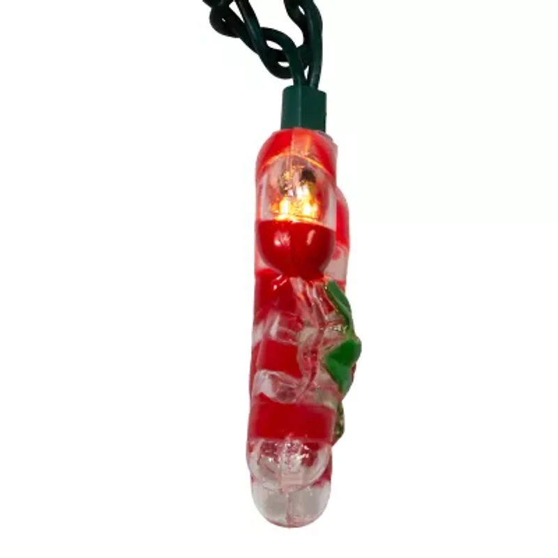 Kurt Adler Candy Cane With Holly Leaves And Berries String Lights