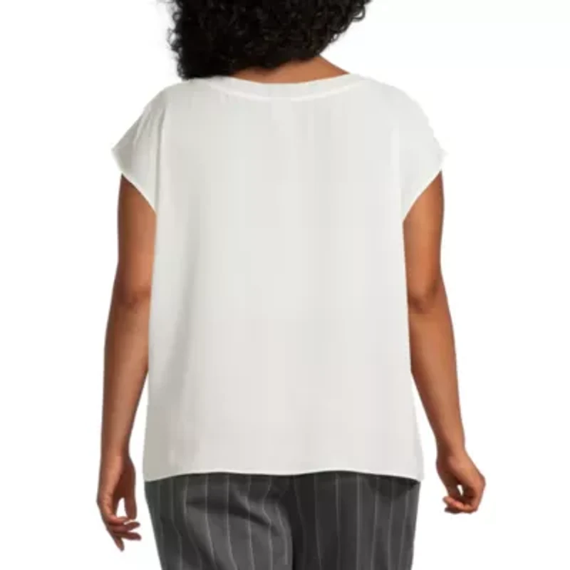 Worthington Womens Plus Crew Neck Short Sleeve Blouse