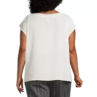 Worthington Womens Plus Crew Neck Short Sleeve Blouse