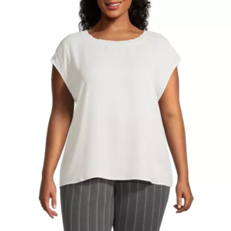 Worthington Womens Crew Neck Short Sleeve Plus Blouse
