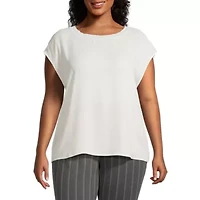 Worthington Womens Crew Neck Short Sleeve Plus Blouse