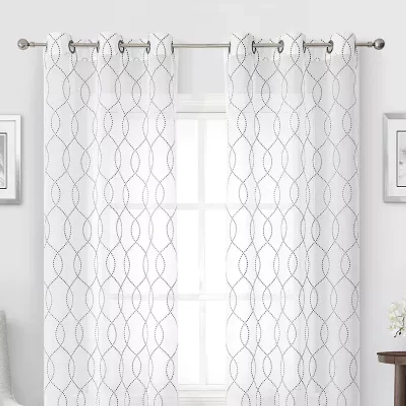 Regal Home Starbust Grommet Top Energy Saving Embroidered Sheer Set of 2 Curtain Panel