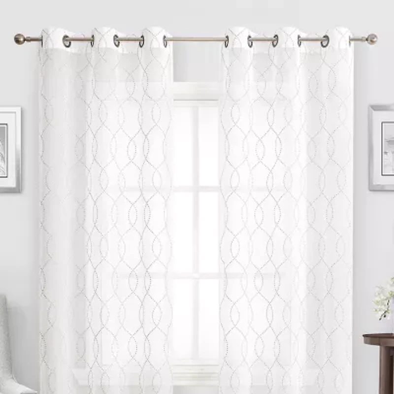 Regal Home Starbust Grommet Top Energy Saving Embroidered Sheer Set of 2 Curtain Panel