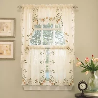 Sweet Home Collection Rosemary Linen Embroidered Rod Pocket Swag Valance