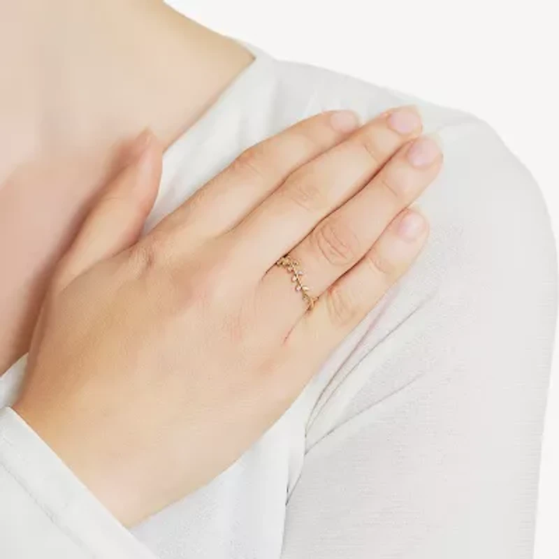 Silver Treasures 14K Gold Over Leaf Cubic Zirconia Ring