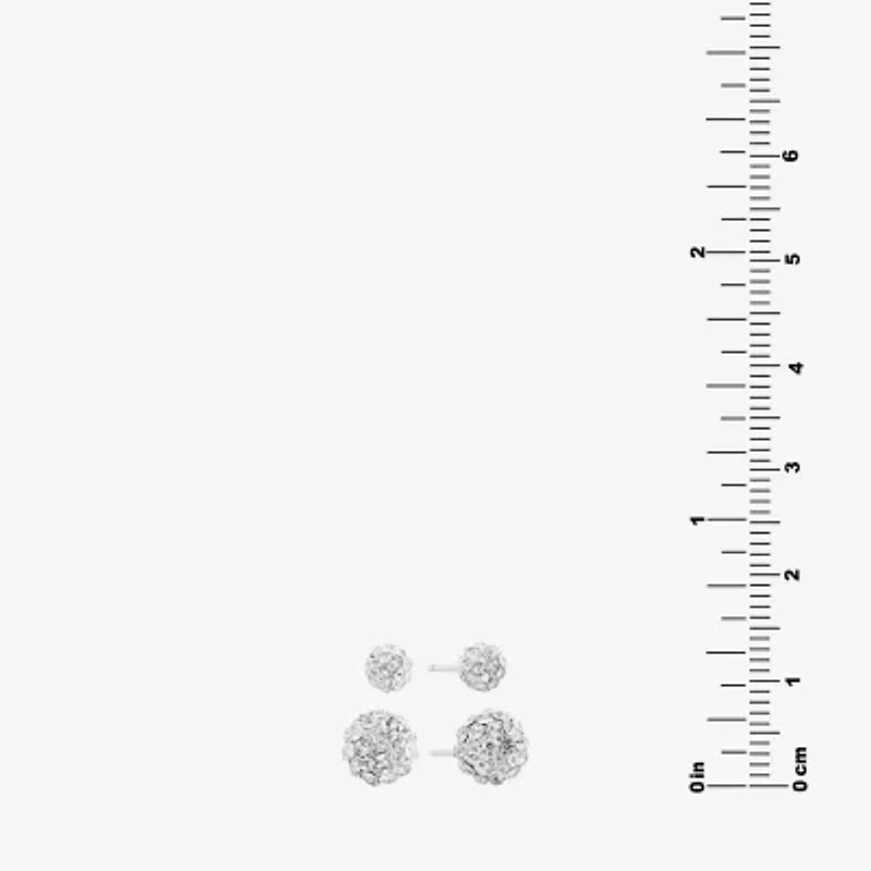 Silver Treasures Womens Crystal Sterling Silver Ball Pair Earring Set