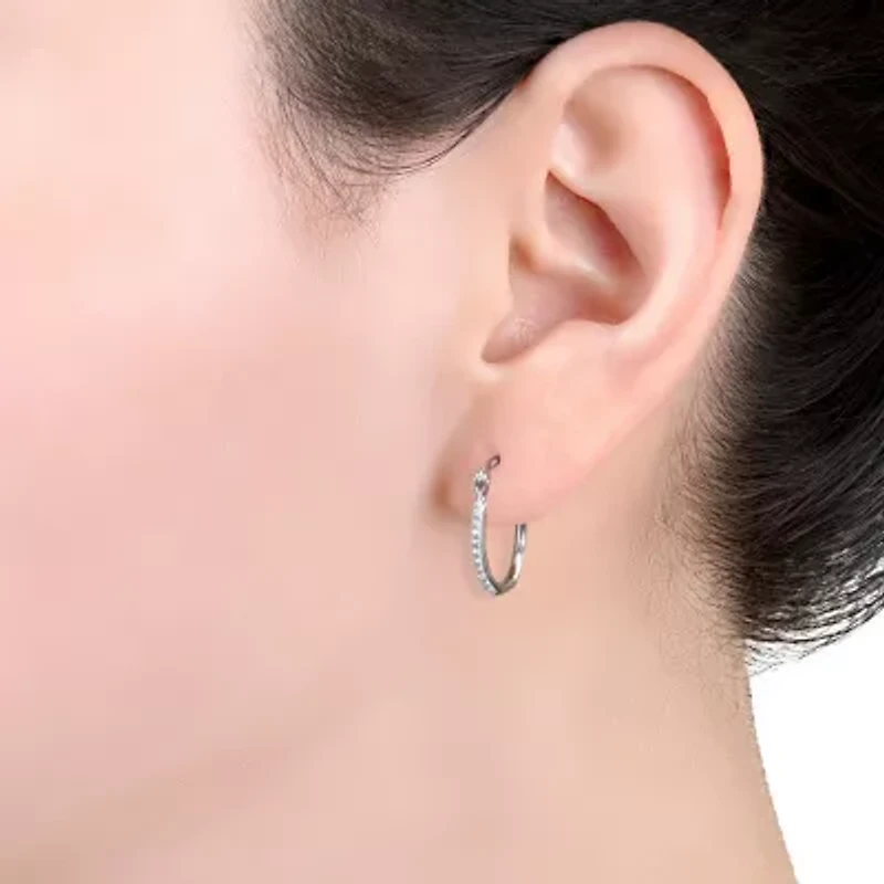 Silver Treasures Womens Crystal Sterling Silver 18mm Hoop Earrings