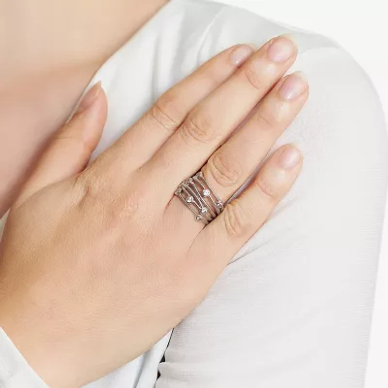 Sparkle Allure Womens Cubic Zirconia Pure Silver Over Brass Cocktail Ring