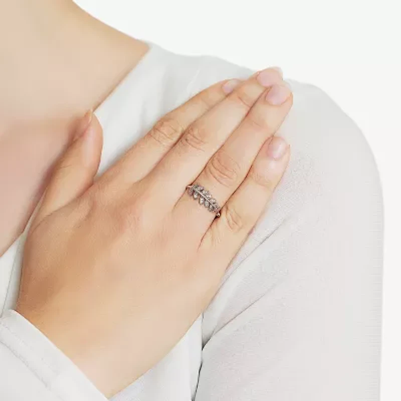 Silver Treasures Womens 2MM Cubic Zirconia Sterling Band