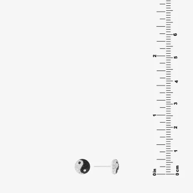 Silver Treasures Black Crystal Sterling Silver 8.1mm Yin Yang Stud Earrings