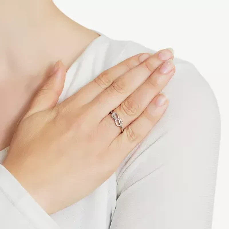 Silver Treasures Womens 20.5MM Cubic Zirconia Sterling Silver Infinity Band