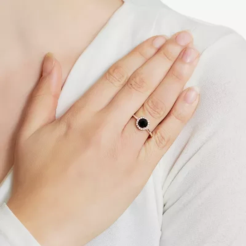 Silver Treasures Womens Blue Crystal Sterling Round Halo Engagement Ring