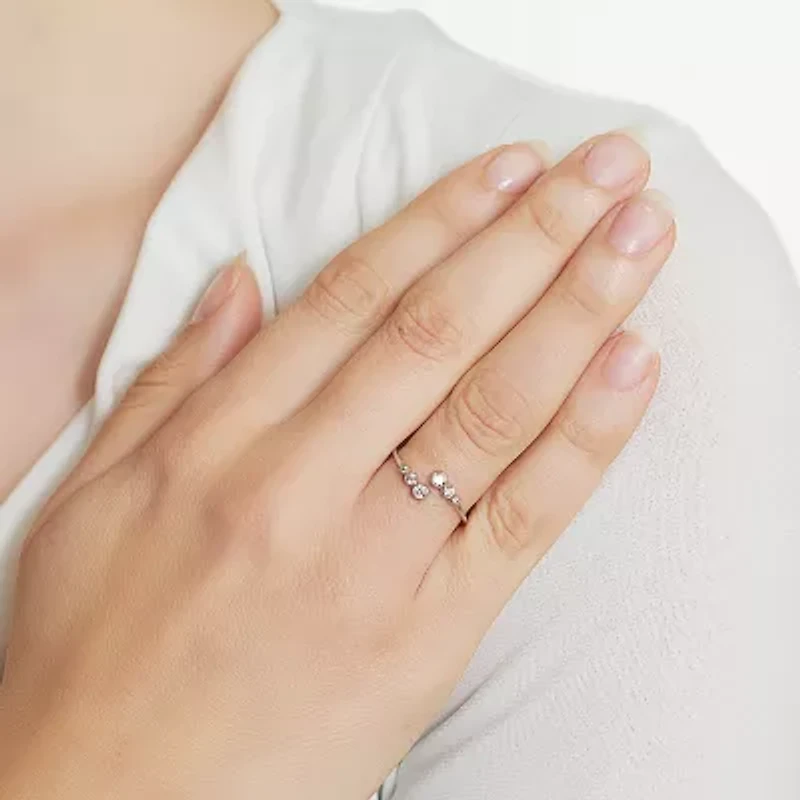 Silver Treasures Womens Cubic Zirconia Sterling Round Bypass  Band