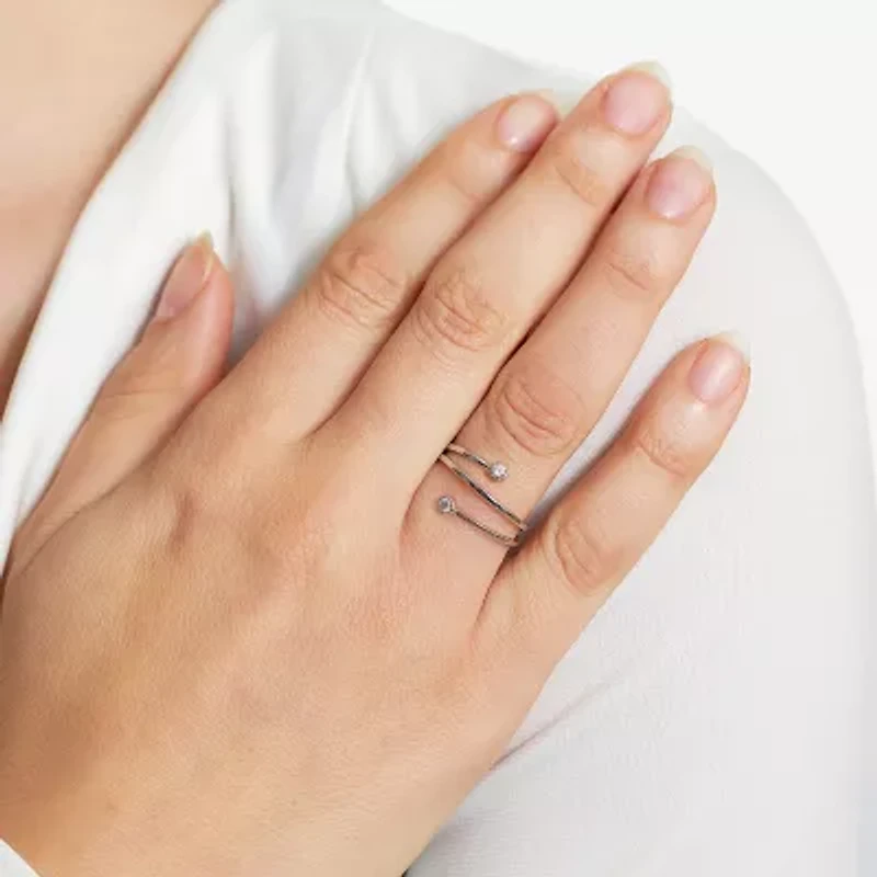 Silver Treasures Womens 2.5MM Cubic Zirconia Sterling Silver Bypass  Band