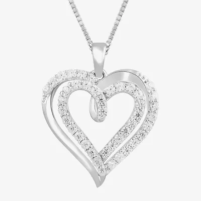Womens 3/8 CT.T.W. Lab-Grown Diamond 10K White Gold Heart Pendant Necklace