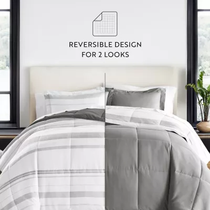 Casual Comfort Stitch Stripe Midweight Down Alternative Comforter Set