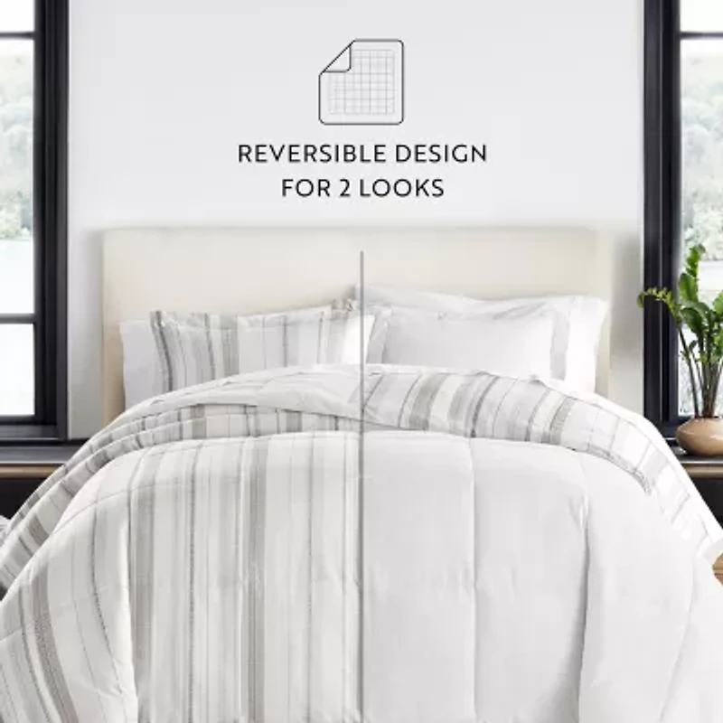 Casual Comfort Vertical Stripe Midweight Down Alternative Comforter Set