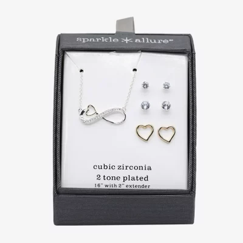 Sparkle Allure Womens Cubic Zirconia 14K Gold Over Brass Pure Silver Over Brass Heart Infinity 4-pc. Jewelry Set