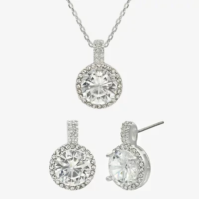 Sparkle Allure Halo Womens Cubic Zirconia Pure Silver Over Brass Round 2-pc. Jewelry Set