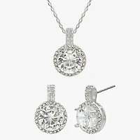 Sparkle Allure Halo Womens Cubic Zirconia Pure Silver Over Brass Round 2-pc. Jewelry Set